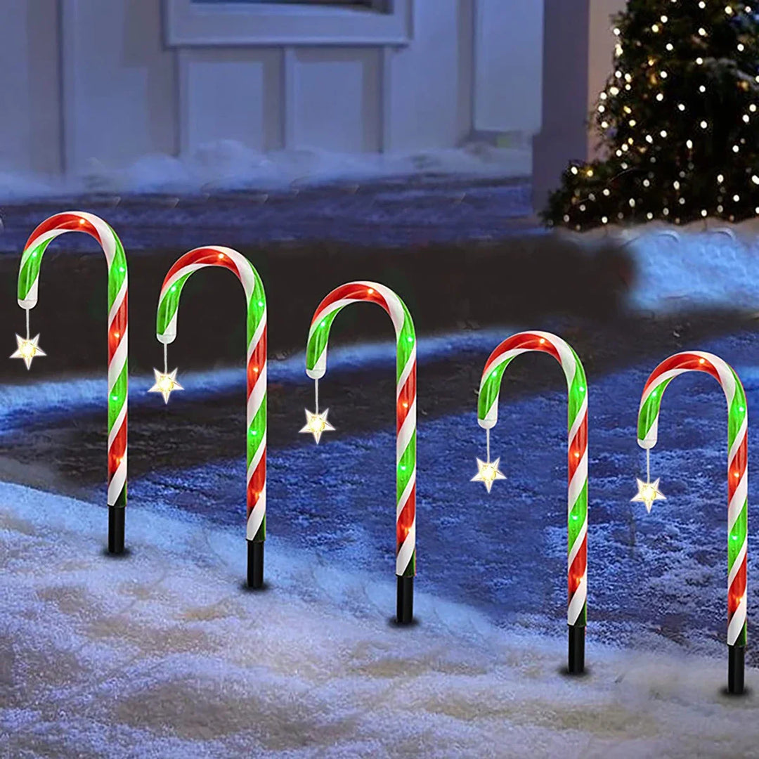 Rynx | Christmas Solar Candy Cane Lights, Holiday Parties, Path, Atmosphere Decoration Props, Waterproof Night Lights