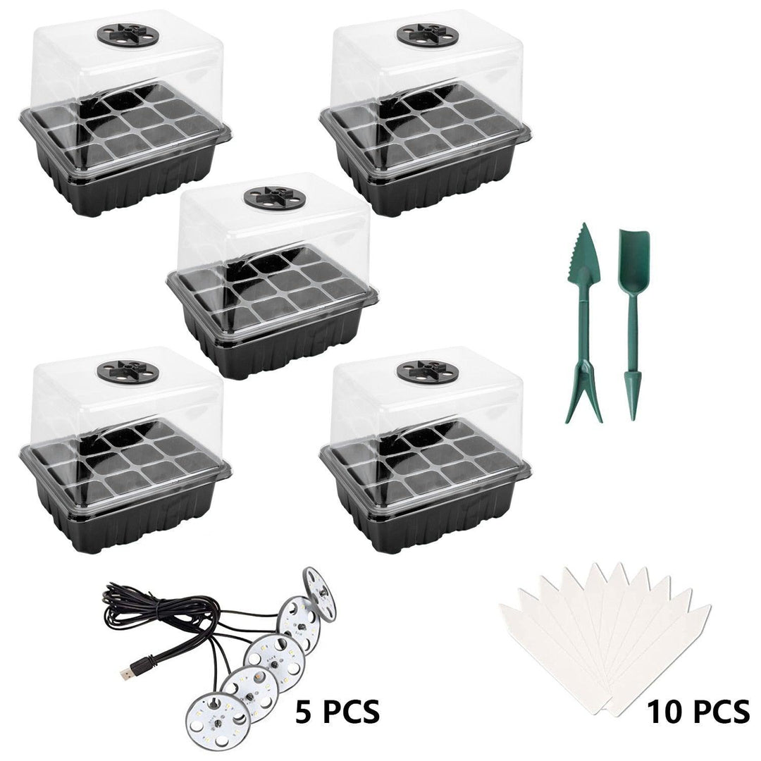 Lisslune | LED Seedling Starter Set with Humidity Control - Complete 5-Tray System for Enhanced Plant Growth