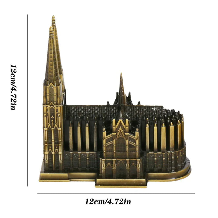 Lisslune | Cologne Cathedral Model Metal Antique Bronze Germany Cologne Cathedral Building Figurine World Famous Landmark Architecture Decoration