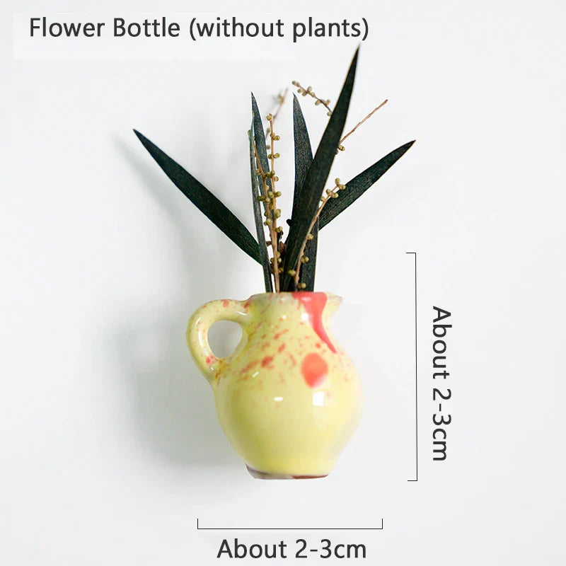 Rynx | Mini Ceramics Vase Refrigerator Magnet DIY Porcelain Vase Refrigerator Magnet Message Sticker Flower s Green Plant Kitchen Gift Decor