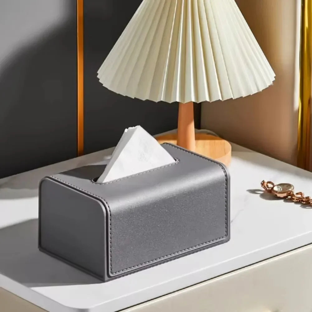 Rynx | Household Fabric Box Leather Napkin Holder Rectangular Wet Tissue Case Living Room Office Decorative Car Organizer Desk Storage Box