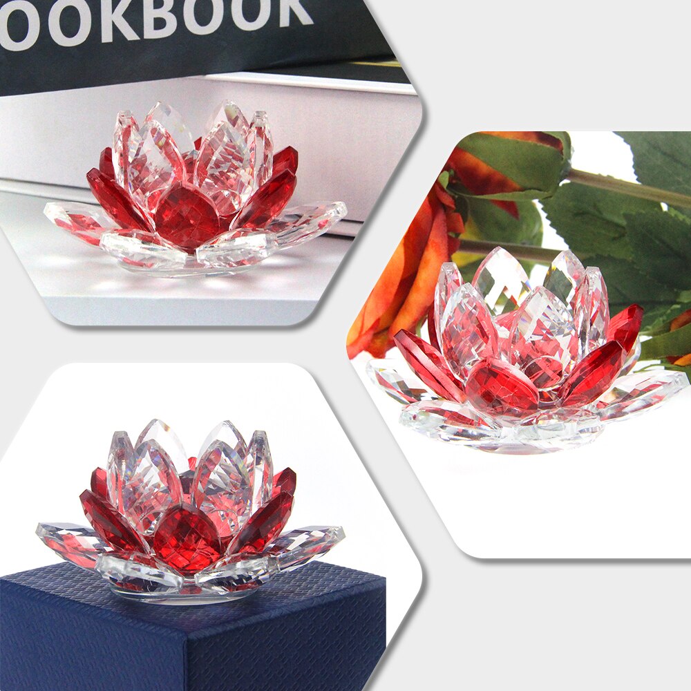 Lisslune | Crystal Lotus Flower Craft Glass Paperweight Home Decoration Ornaments Figures Home Wedding Party Decor Gifts Souvenir