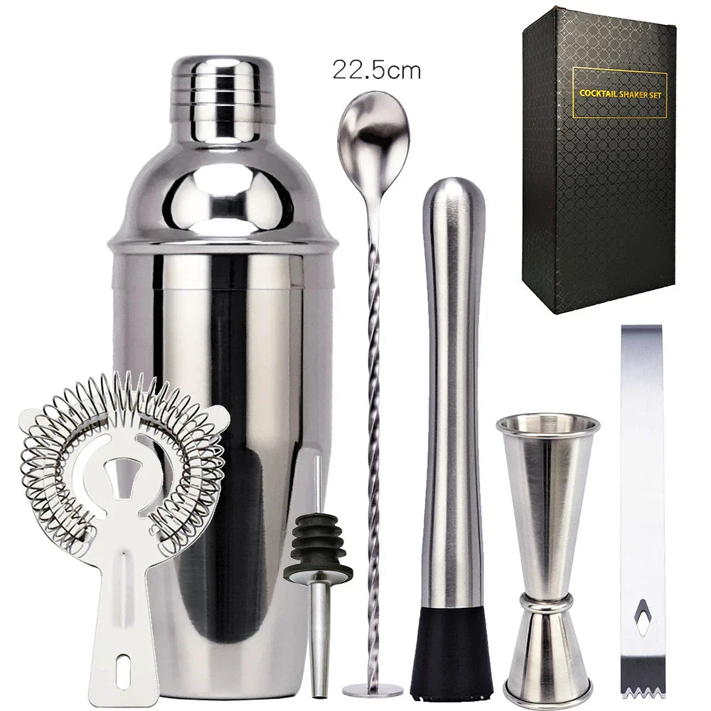 Lisslune | 550 ml/750 ml Stainless Steel Cocktail Shaker Mixer Drink Bartender Set Bar Set Tools With Wine Rack Stand Tool for Birthday Gift
