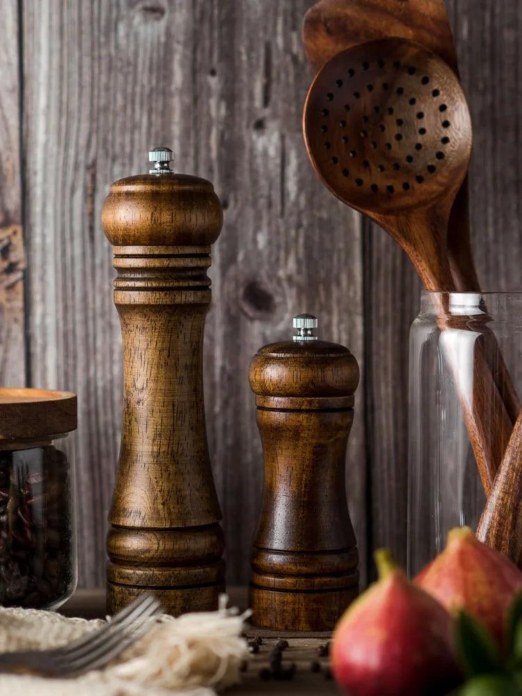 Lisslune | Stylish Wood Salt and Pepper Mill Set with Adjustable Ceramic Mechanisms and Elegant Stand
