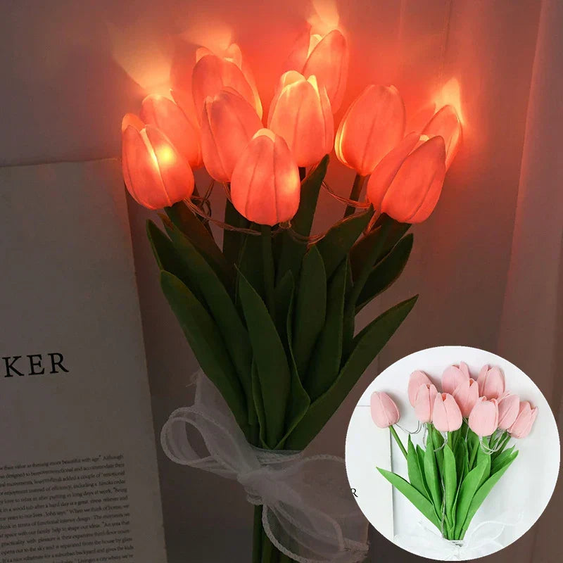 Lisslune | LED lamp with artificial tulip bouquet perfect for gifts or as wedding party home decorations