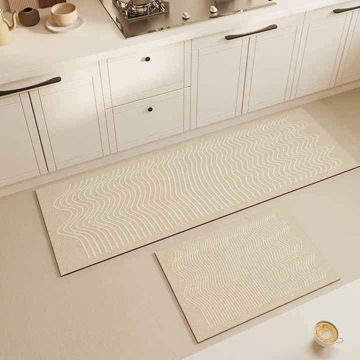 Rynx | Cream Style Kitchen Runner Waterproof Oil-resistant PVC Carpet Easy Care Washable Floor Rug Non-slip Cuttable Customizable Rugs