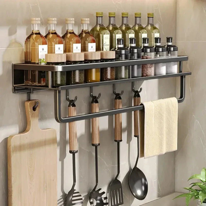 Lisslune | Wall-Mounted Kitchen Rack – Space-Saving and Stylish Aluminum Rack for Kitchen Utensils
