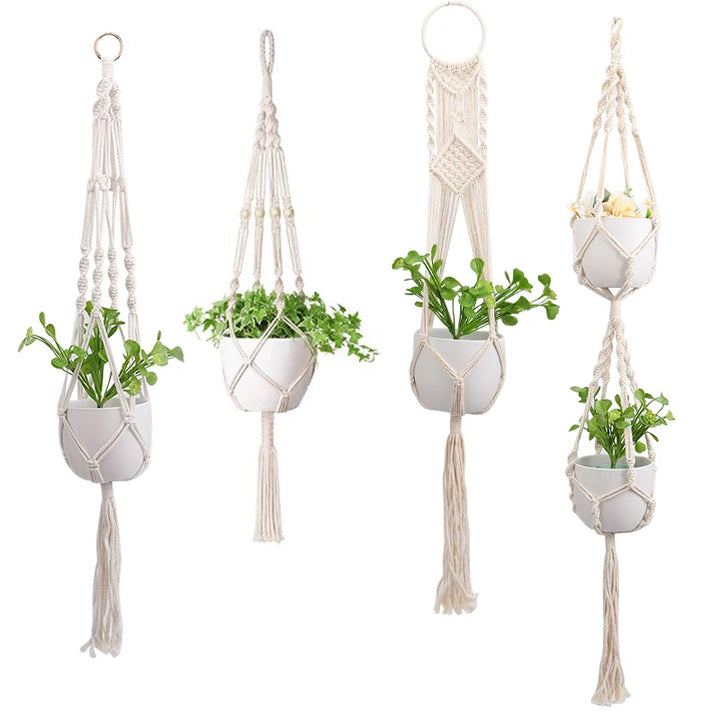 Rynx Macrame Handmade Plant Hanger Baskets Flower Pots Holders Balcony Hanging Decoration Knotted Lifting Rope Garden Supplies