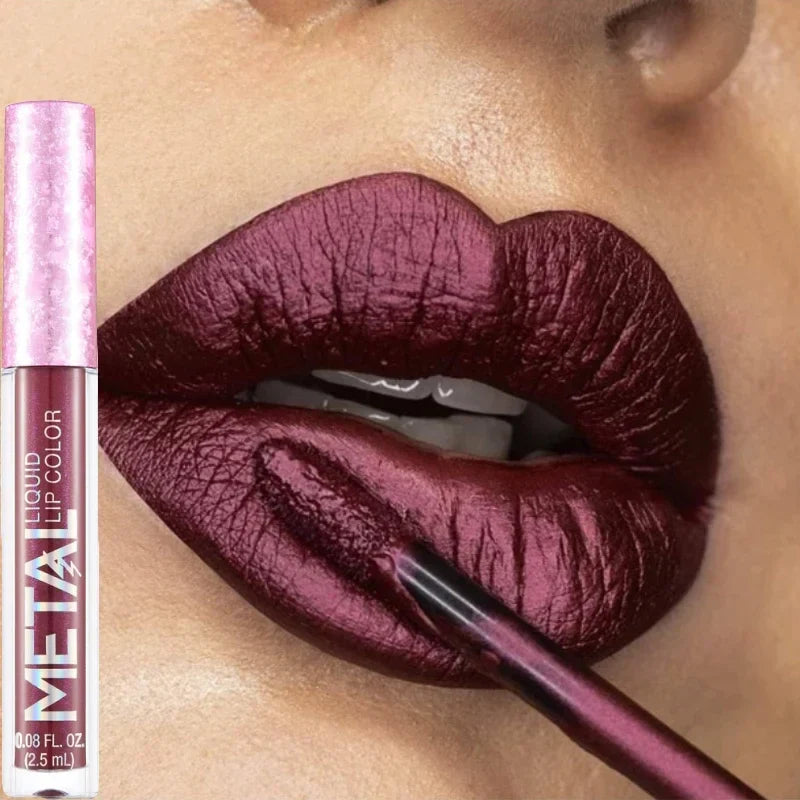 Rynx | Matte Glitter Liquid Lipstick Makeup Waterproof Non-sticky Cup Metal Lipstick Set Long-lasting Shiny Lip Color Shade Charming Lipstick