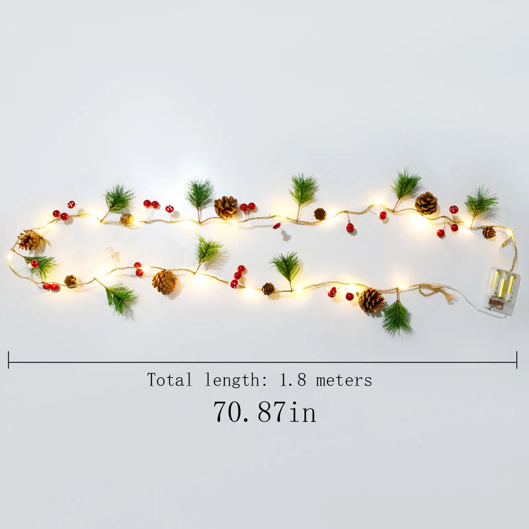 Rynx | Christmas light chain, 20 LED 180cm Christmas garland battery operated, red berry LED light chain copper wire lights decor