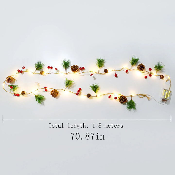 Rynx | Christmas light chain, 20 LED 180cm Christmas garland battery operated, red berry LED light chain copper wire lights decor