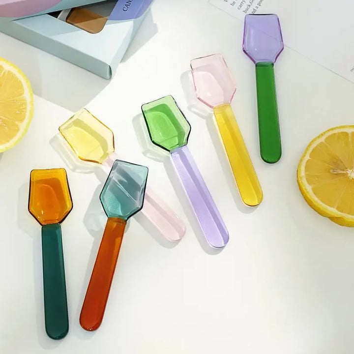 Rynx | Colored glass spoon dessert ice salad spoon with handle coffee soup stirring spoon high borosilicate heat and cold resistance