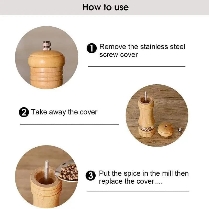 Lisslune | Vintage Handcrafted Wooden Spice Mill Set - 6-Inch Gourmet Salt and Pepper Mills