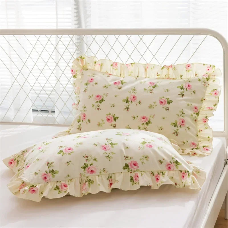 Rynx Pastoral Cotton Thick Pillowcase, Printed Ruffle Sofa Pillowcase, Pillowcases, Bedding Pillowcase, Home Decor, 1 Piece