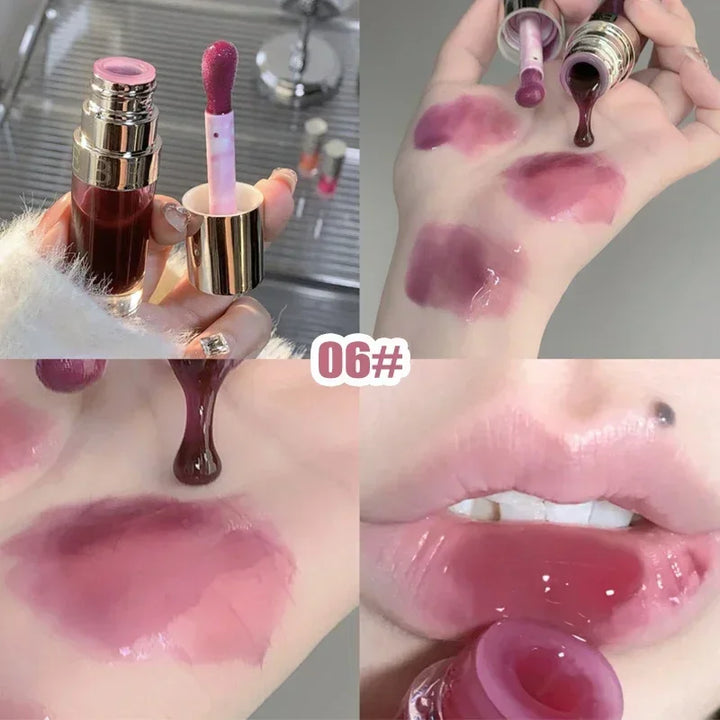 Rynx | Jelly Violet Glass Lip Oil Moisturizing Transparent Volume Lipstick Makeup Nourishing Liquid Lipstick Large Brush Lip Care