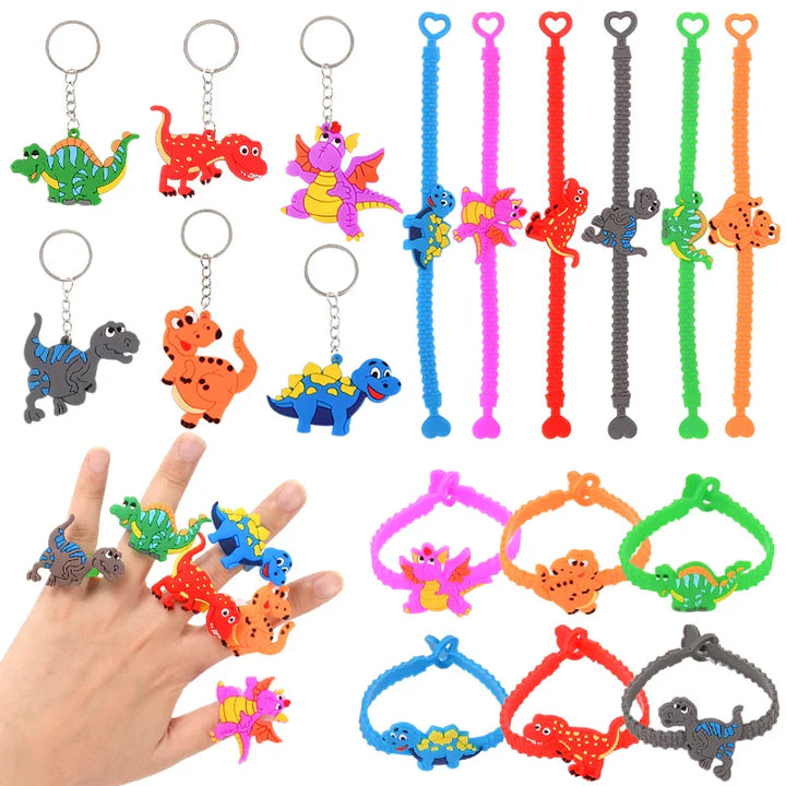Rynx 6 Piece Dinosaur Party Rubber Bracelets Rings Kids Boys Jungle Dino Theme Birthday Party Decorations Gifts for Guests