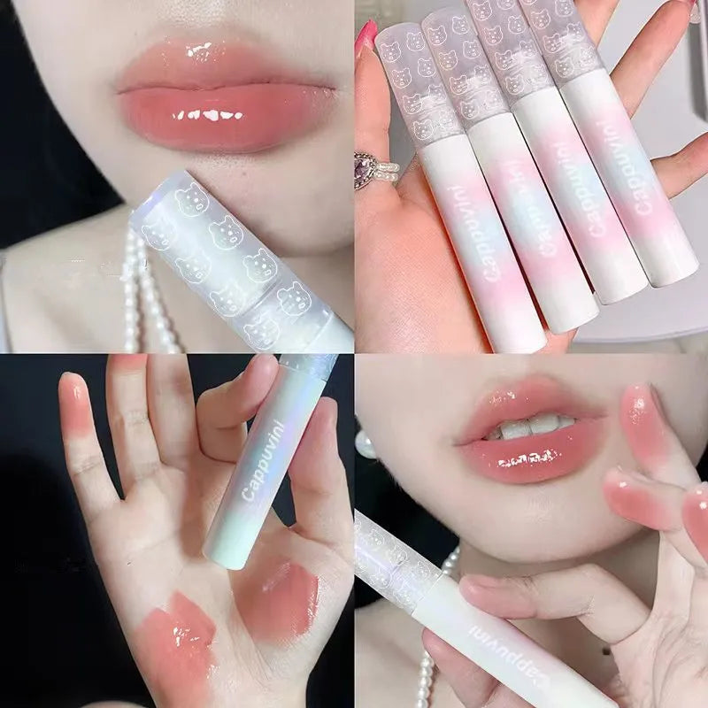 Rynx | Cherry Pink Mirror Water Lip Gloss 10 Colors Transparent Glass Lip Oil Waterproof Liquid Lipstick Nude Brown Clear Shade Makeup