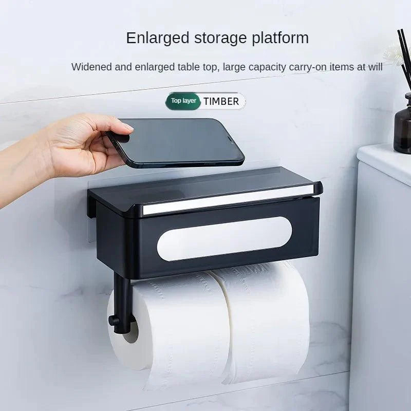 Lisslune | Wall-Mounted Rotating Tissue Paper Holder with Built-In Storage Organizer