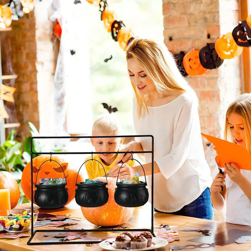 Rynx | Halloween Witch Cauldron Decoration, Mini Black Plastic Witch Cauldron, Halloween Candy Basket, Trick or Treat Bucket