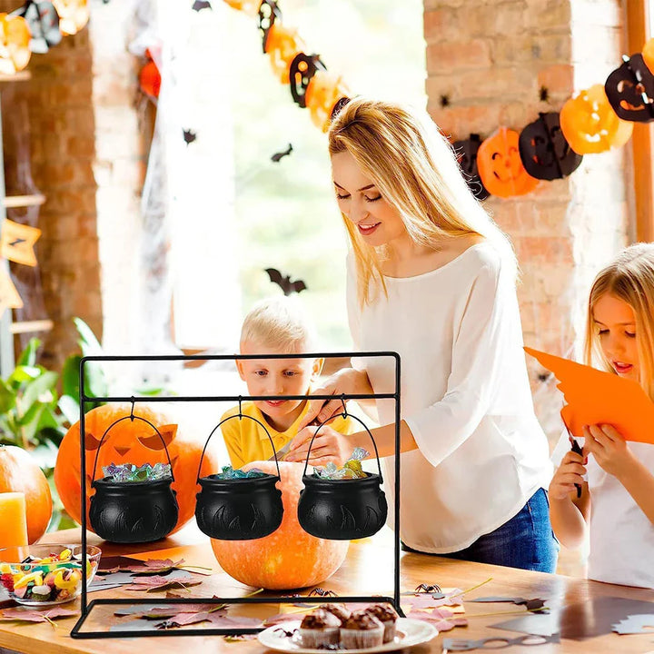 Rynx | Halloween Witch Cauldron Decoration, Mini Black Plastic Witch Cauldron, Halloween Candy Basket, Trick or Treat Bucket