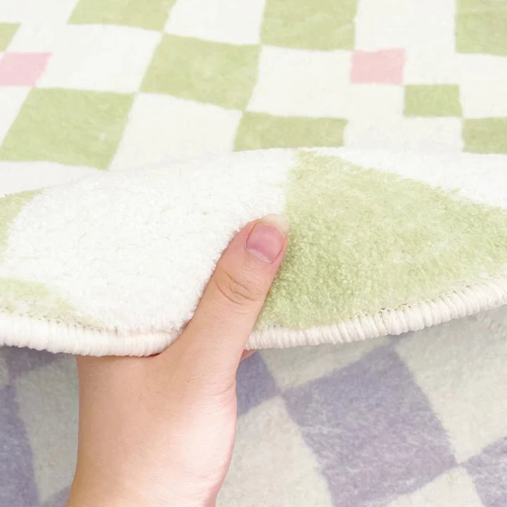 Rynx | Minimalist checked rug bedroom nightstand rug living room study rugs anti-slip thickened rugs round grid rug Tapis IG
