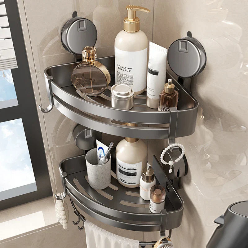 Lisslune | No-Drill Suction Powered Corner Bathroom Organizer