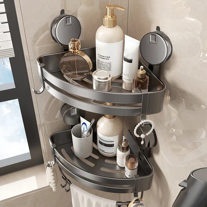 Lisslune | No-Drill Suction Powered Corner Bathroom Organizer