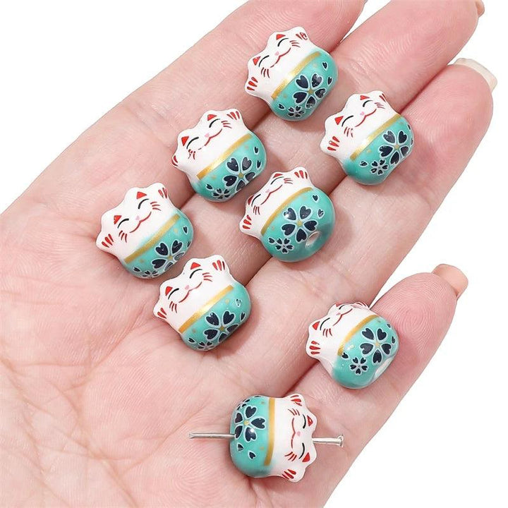 Lisslune | Set of 2 Artisan 14mm Ceramic Lucky Cat Charms for Creative Jewelry Designs