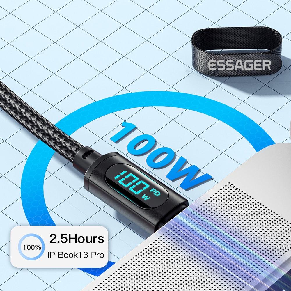 Lisslune | Essager Advanced Smart LED USB C Charging Cable - Fast 100W Power & High Speed Data Transfer