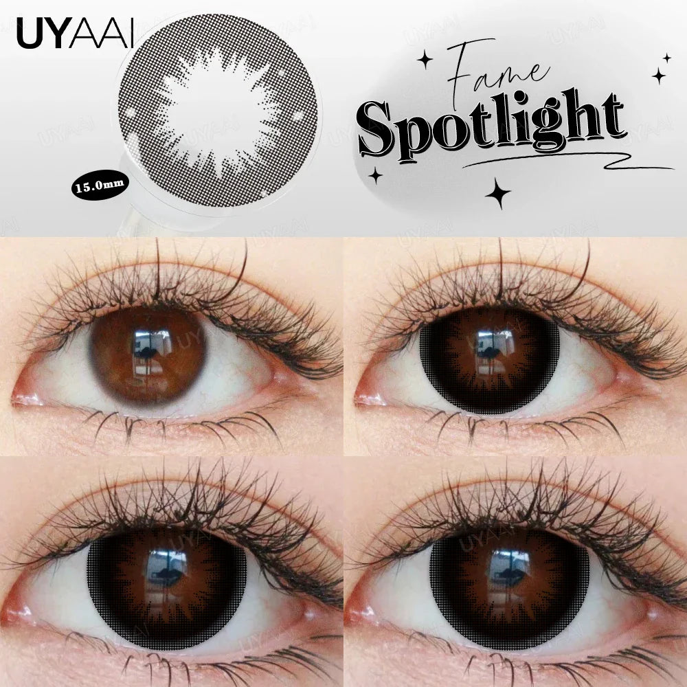 Rynx | Myopia 15MM Black Diamond Lenses with Diopters 1 Pair Big Eyes Natural Black Lenses Brown Contact Lenses Gray Purple Lens