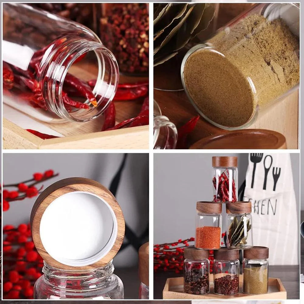 Lisslune | Stylish airtight glass containers with acacia wood lids - Ideal for storing food and spices