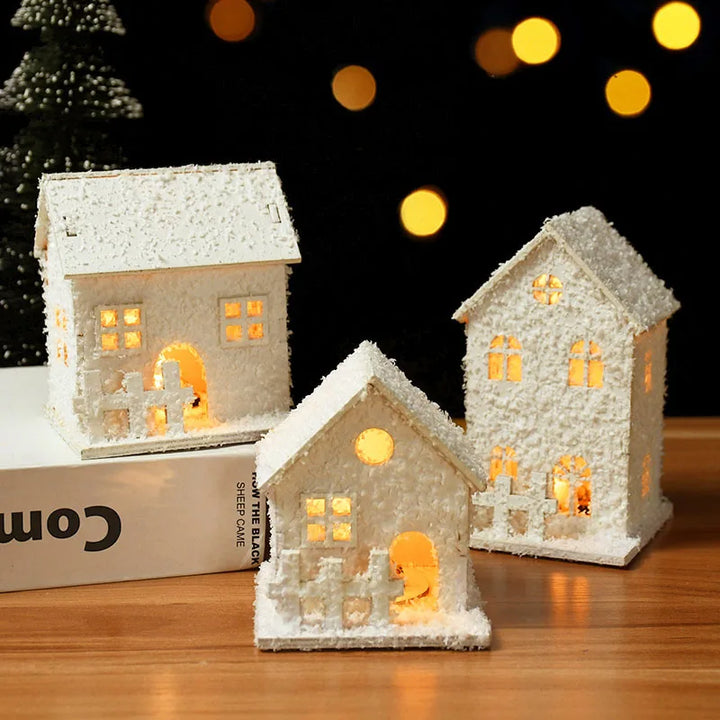 Rynx Christmas LED Light Wooden House with Snowflakes Glowing Cabin Christmas Decorations for Home Xmas Ornament New Year Gifts