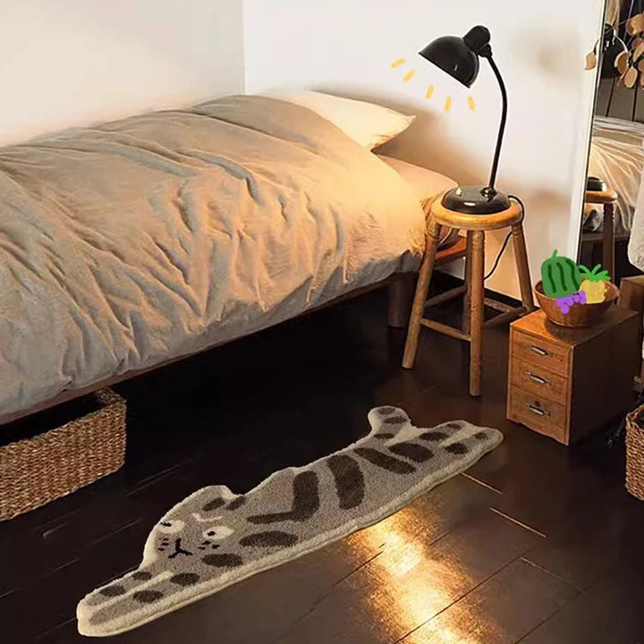 Rynx | Long Tufting Black Cat Bedroom Carpet Bathroom Mat Soft Cartoon Animal Pad Living Room Rug Non-Slip Hallway Home Kids Room Decor