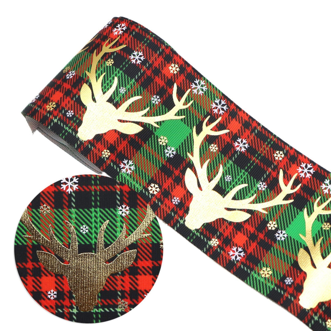 Lisslune | Elegant Golden Holiday Ribbon with Snowflakes and Deer - 75 mm Width for Festive Crafting