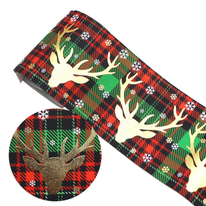 Lisslune | Elegant Golden Holiday Ribbon with Snowflakes and Deer - 75 mm Width for Festive Crafting