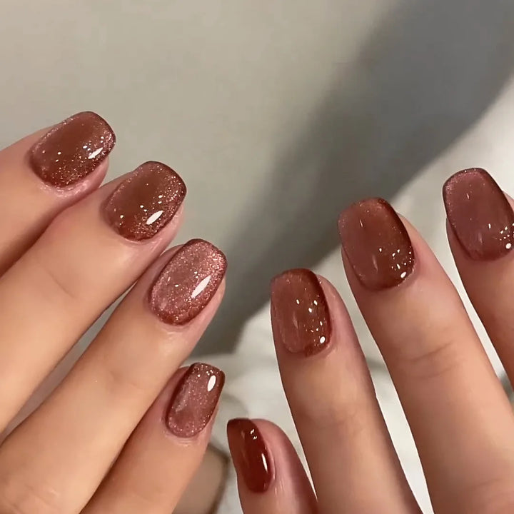 Rynx | Gray Sparkling Cat Eye Sweet Bow Nail Art Solid Color False Nails Removable Ready False Nails Press-on Nails with Glue
