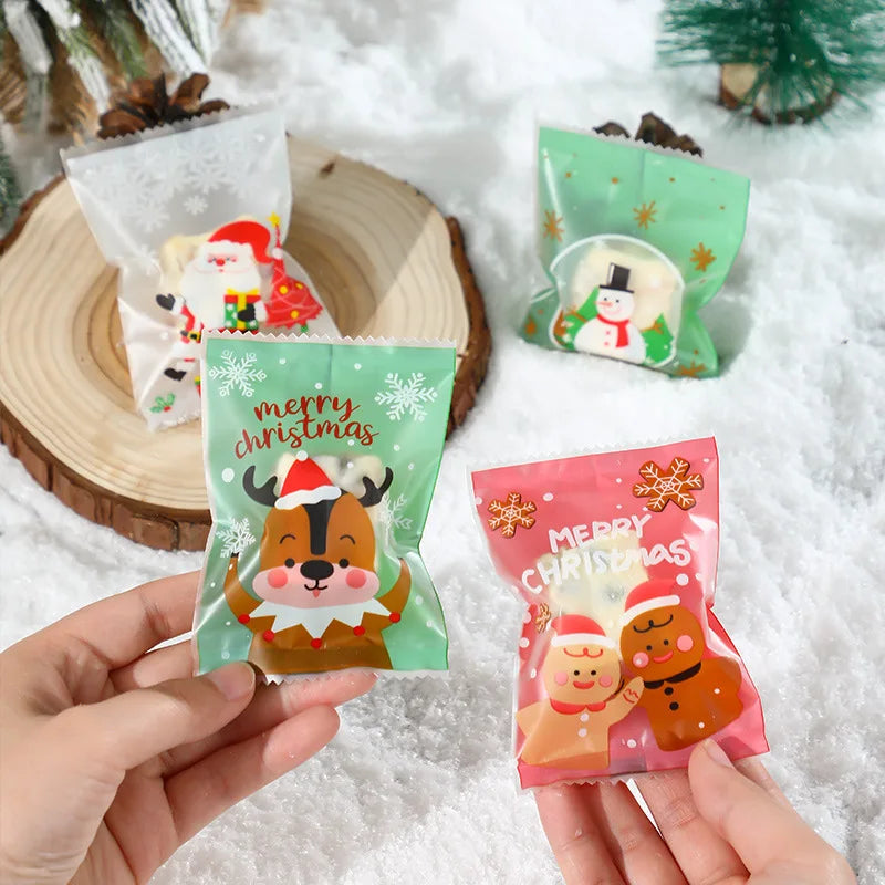 Rynx 100 pieces Christmas candy cookie heat-seal bags handmade nougat baking packaging pouches Christmas decorations 2024 New Year gift