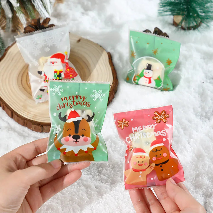 Rynx 100 pieces Christmas candy cookie heat-seal bags handmade nougat baking packaging pouches Christmas decorations 2024 New Year gift