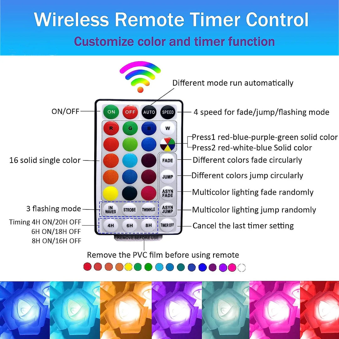 Lisslune | RGB Rose Flower Tree Lights 24LED USB Battery Table Lamp Fairy Night Light Home Party Christmas Wedding Bedroom Decoration Gift