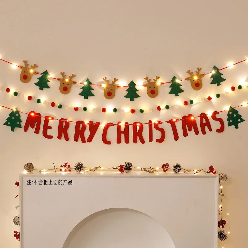 Rynx LED String Lights DIY Handmade Decorated Merry Christmas Holiday Hanging Home Room Background Pull Flag Banner Christmas Pendant