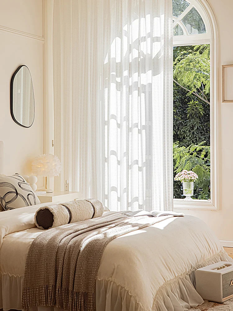 Rynx | Minimalist Luxury Pure White Gauze Curtain Sun Protection Living Room Transparent Curtains Wheat Grain Texture Bedroom Curtains
