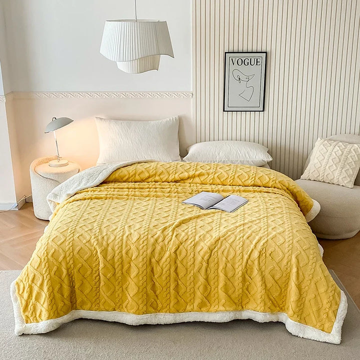 Rynx | Solid Fleece Blanket Bed Throw Blankets Thick Fluffy Warm Soft Travel Blanket Double Layer Plush Blanket Winter for Sofa Couch