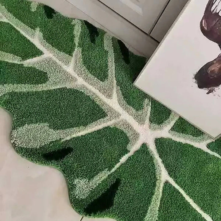 Rynx | Tufting Greenleaf Bedroom Rug Soft Fluffy Bed Mat Area Rug Floor Organization Cushion Plant Doormat Aesthetic Home Kids Room Decor