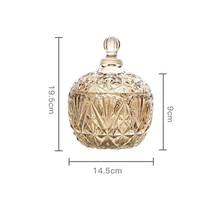 Lisslune | Amber Radiance Crystal Glass Storage Jar with Lid for Jewelry and Event Decor