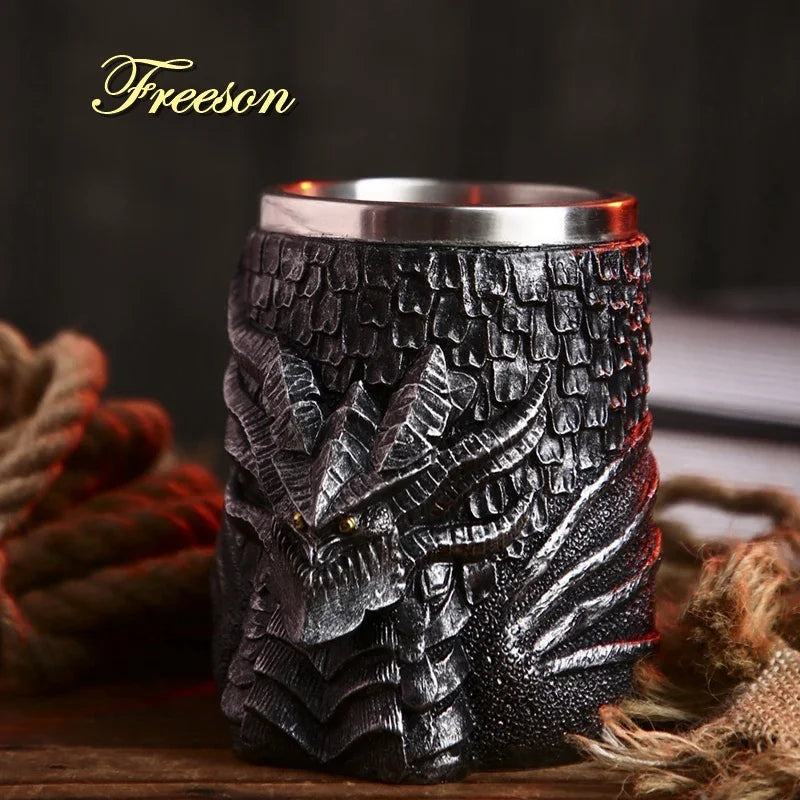 Lisslune | Medieval Dragon Resin Stainless Steel Mug as Coffee Mug or Tea Mug