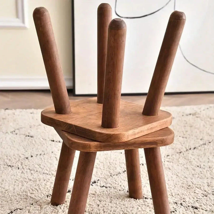 Rynx | 1pc Solid Wood Shoe Change Stool Small Walnut Colored Stool Furniture for Living Room Entrance Bathroom Bedroom Kitchen