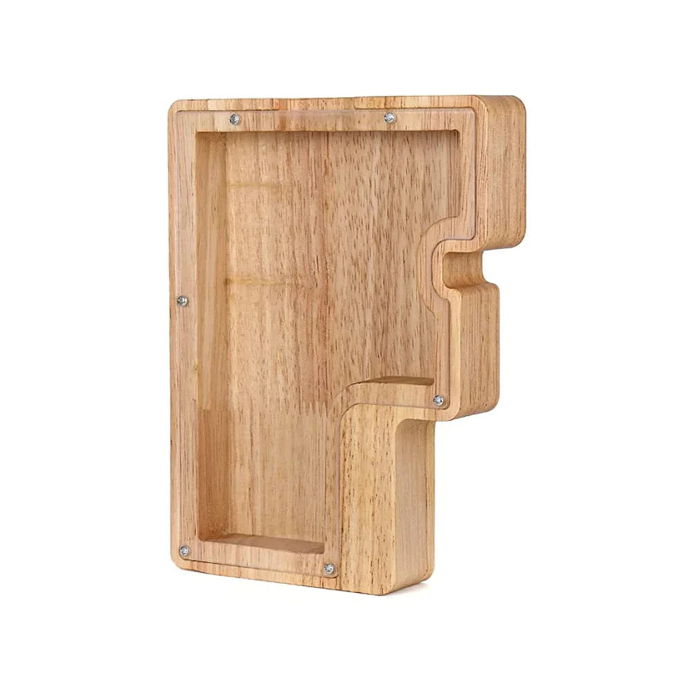Lisslune | Wooden Alphabet Piggy Bank with Transparent Viewing Window for Stylish Saving