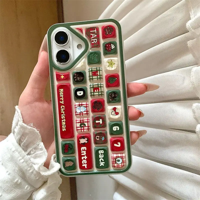 Lisslune | Cartoon Weihnachtsmann Glocke Weihnachtsbaum Hülle kompatibel für iPhone 16 13 11 15 12 14 Pro Max 16 12 15 13 Pro 3D Tastaturabdeckung