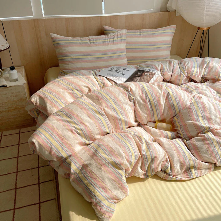 Rynx | 100% Cotton Soft Bedding Set Striped Print Duvet Cover with Pillowcase Bedding Bedspread Pillowcases Duvet Sets