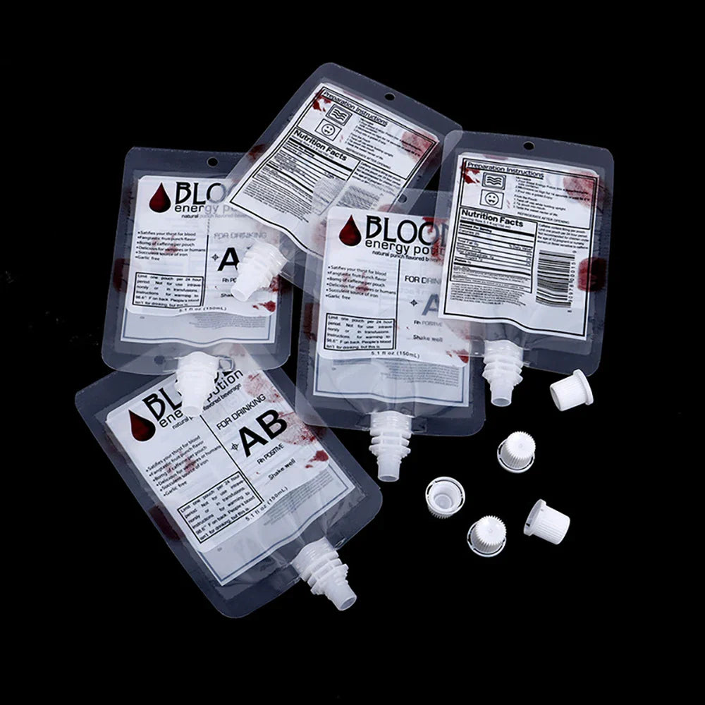 Rynx | Halloween Blood Bag for Drinks, 150ml Vampire Blood Container Bag, Horror Party Blood Bag Supplies, PVC Artificial Blood Bottle